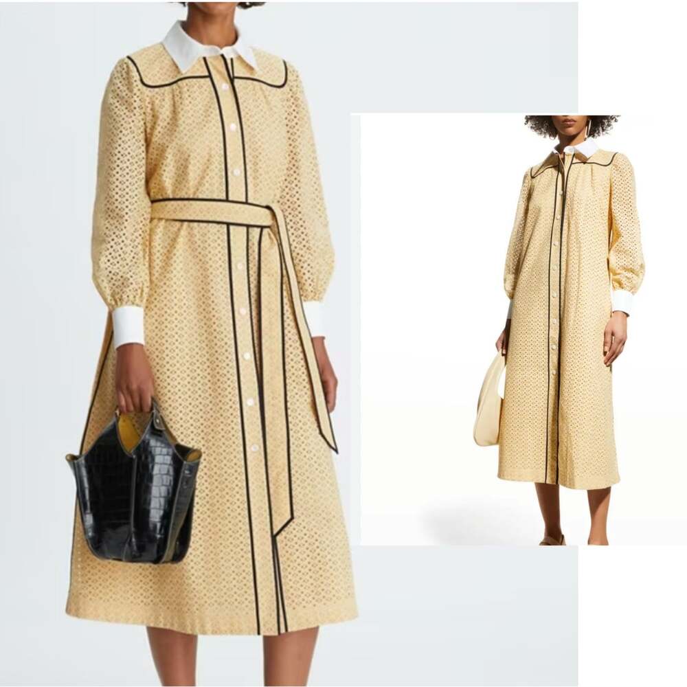 Tory Burch Honeycomb Eyelet Artist Midi Shirt Dress in Sun Glo Size 12 NEW